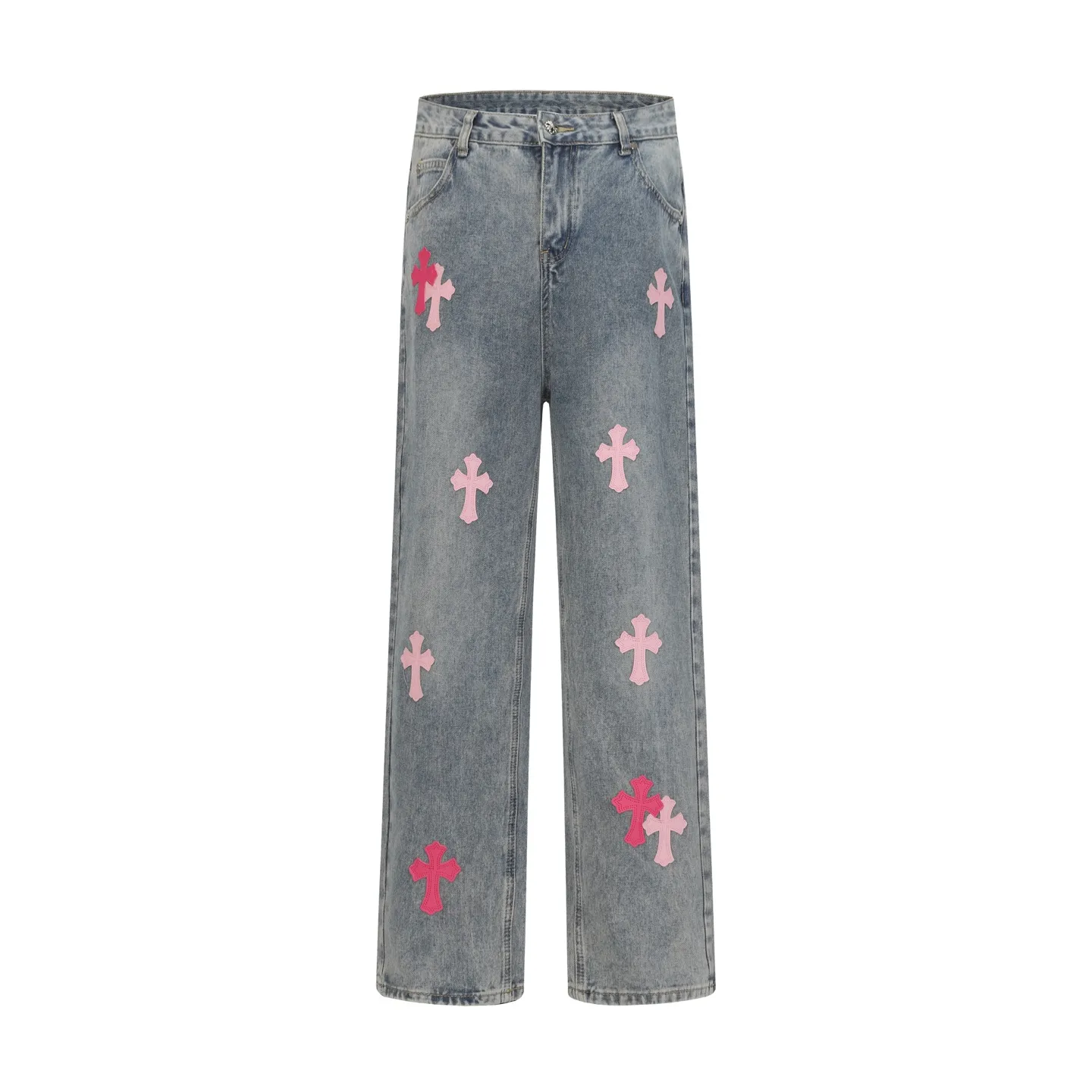 P260 Cross-border model, please do not place an order if you are pursuing quality - Chrome Hearts/Chrome Hearts Cross ✝️Pink embroidered washed jeans, trousers and casual pants - High weight, high density and high quality. The wool is soft, delicate and skin-friendly. It feels soft and silky. It has excellent warmth and skin-friendly properties. - Custom-woven and dyed, no color difference. No matter the fabric or workmanship details, it beats the ordinary version on the market. - Hardware zipper accessories are all customized, full of details - Color: washed blue -Size: 28 30 32 34 36